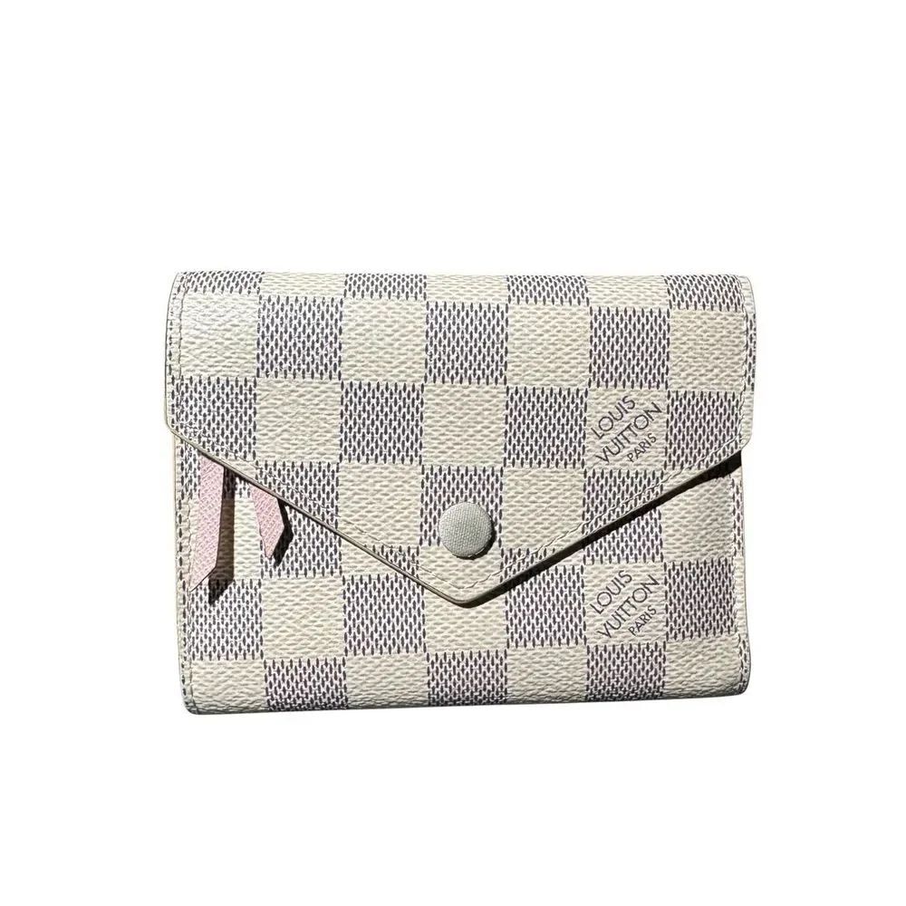 Louis Vuitton Damier Azur LV Victorine Compact Wallet Rose Ballerine Accents